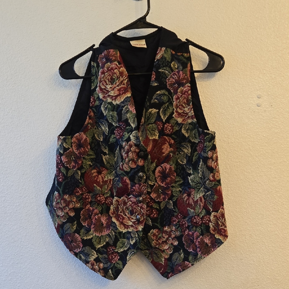 Bobbie Brooks Floral Tapestry Vest - Black and Multicolor